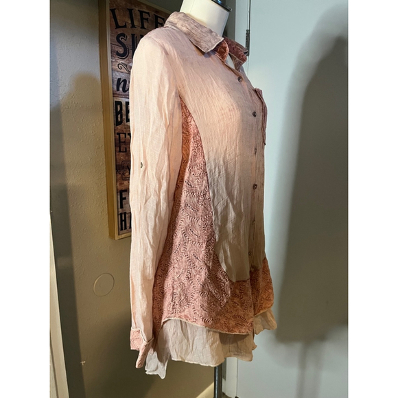 nwt womens coral pink blouse lacy design roll tab size med - Picture 13 of 16